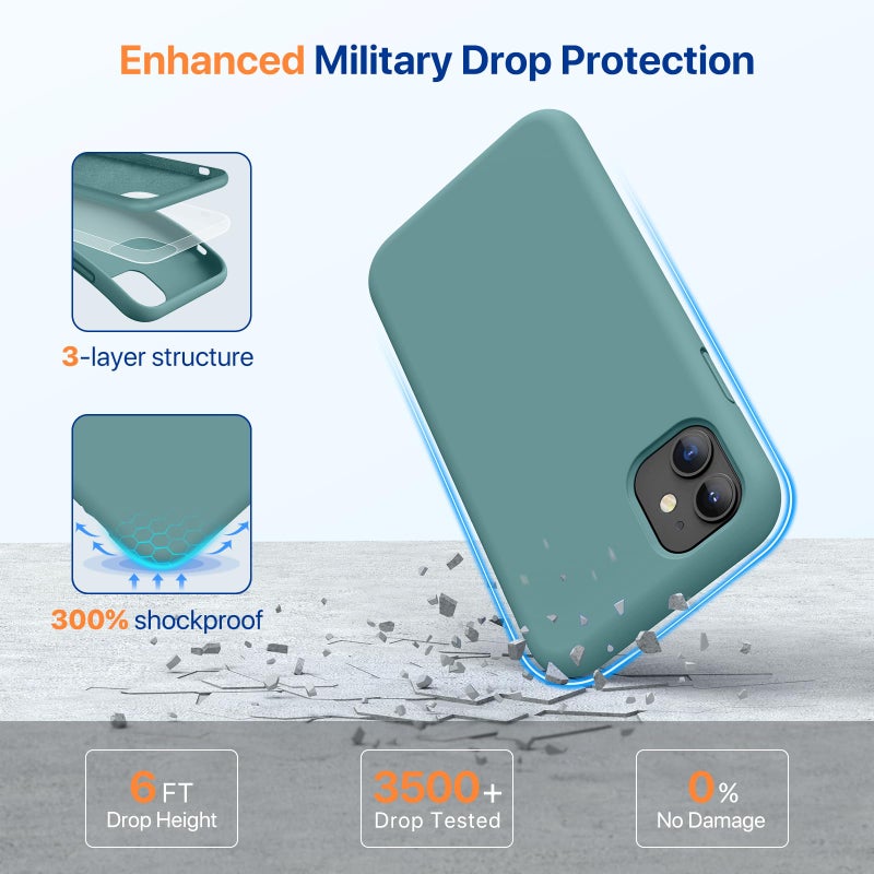 Miracase Designed for iPhone 11 Phone Case, with Screen Protector, Liquid Silicone Gel Rubber Full Body Drop Protection Shockproof Cover Phone Case for iPhone 11 6.1 inch, Midnight Green - Image 3